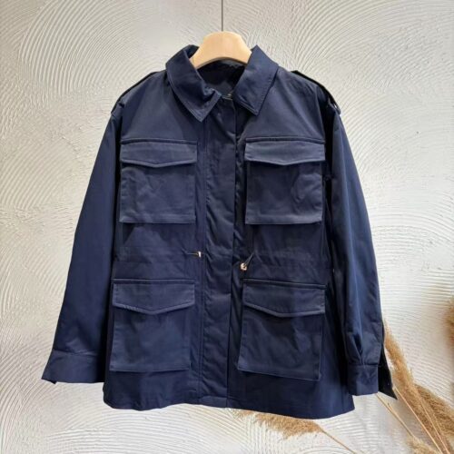 Chaqueta Azul Cuello Solapas Bolsillos