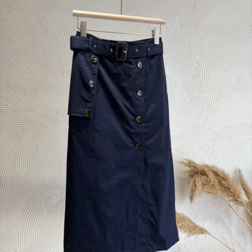 Falda Azul Marino  Midi Diseño Botones