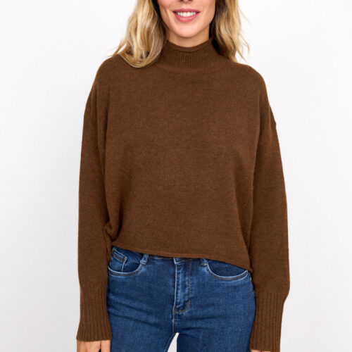 Jersey Básico Marrón Cuello Semi Alto