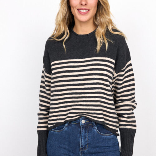 Jersey Básico Gris Oscuro Rayas Combinadas