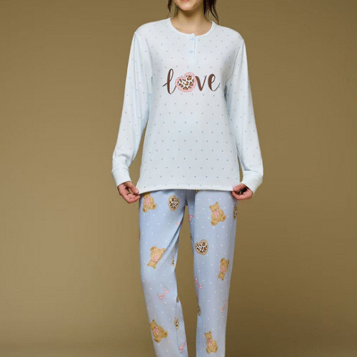 Pijama  Afelpado Estampado Love Mujer