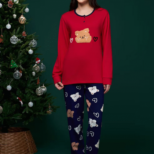 Pijama Afelpado Estampado Oso Mujer