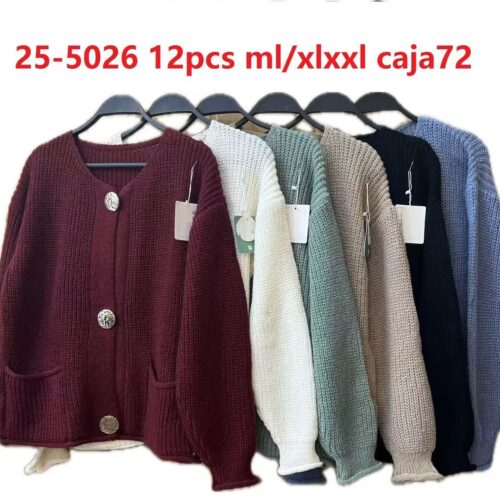 Chaqueta De Punto con Botones Dorados Bolsillos