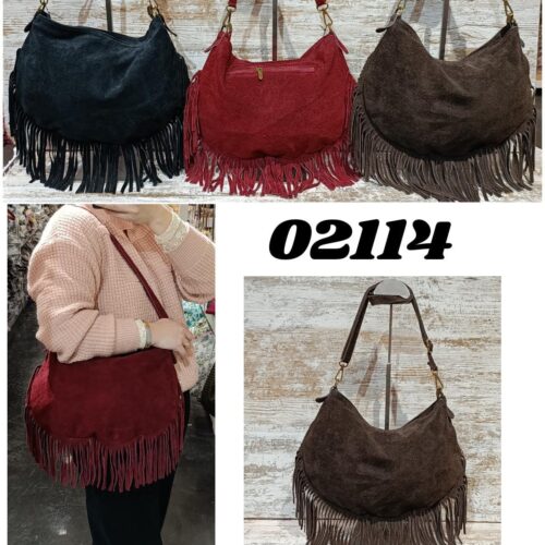 Bolso Hombro Piel Serraje Flecos