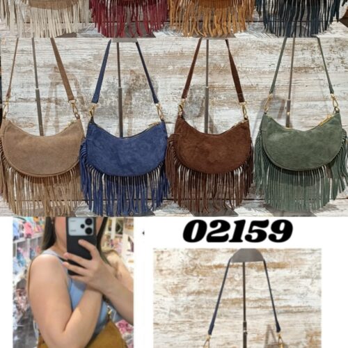 Bolso Ovalado Piel Serraje Flecos
