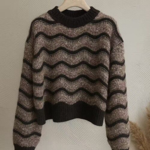 Jersey Camel Cuello Redondo Diseño Rayas