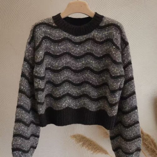 Jersey Gris Cuello Redondo Diseño Rayas