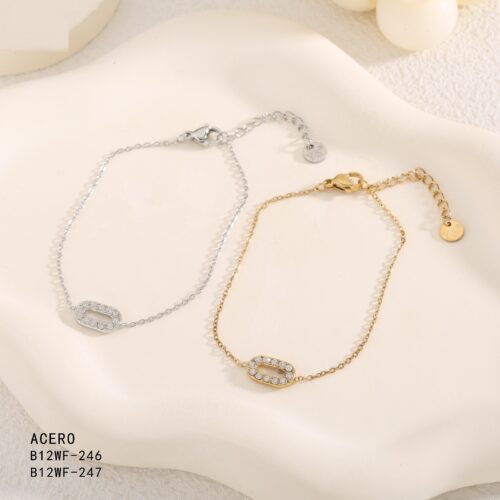 Pulsera Acero Ovalo Con Brillantes