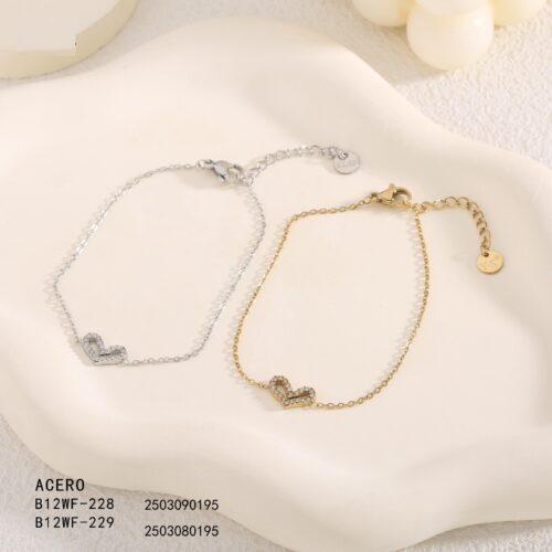 Pulsera Acero Corazon Con Brillantes