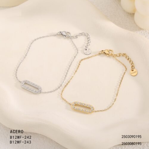 Pulsera Acero Ovalo Grande con Brillantes