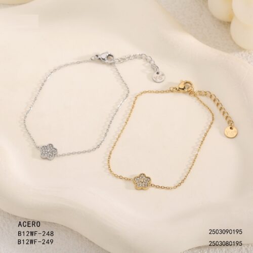 Pulsera Acero Flor con Brillantes