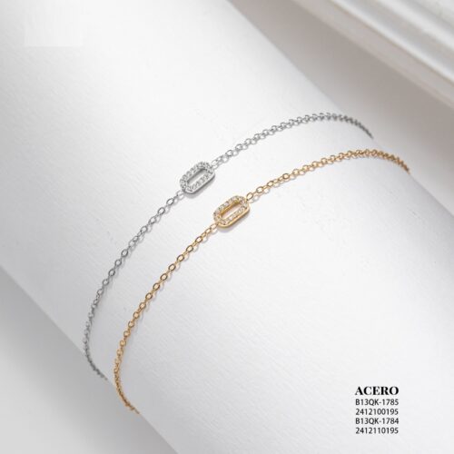Pulsera Acero Ovalo Fino Brillantes