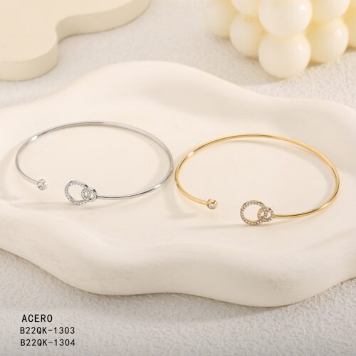 Pulsera Acero Rigida Circulos entrelazado con Brillantes