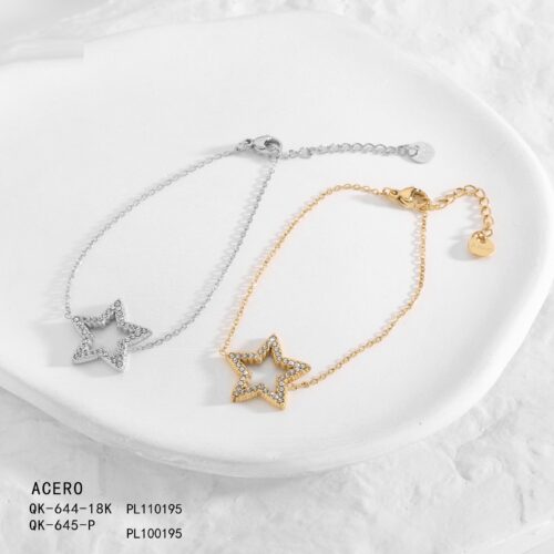 Pulsera Acero Estrella Grande Brillantes
