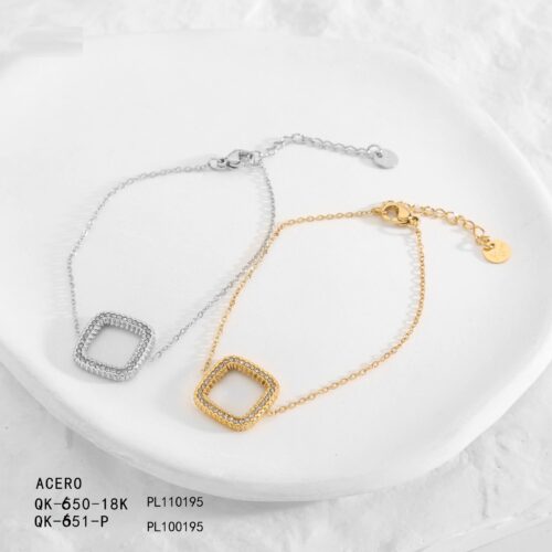 Pulsera Acero Cuadrado Grande Brillantes