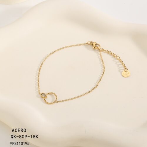 Pulsera Acero Circulo y Gota con Brillante