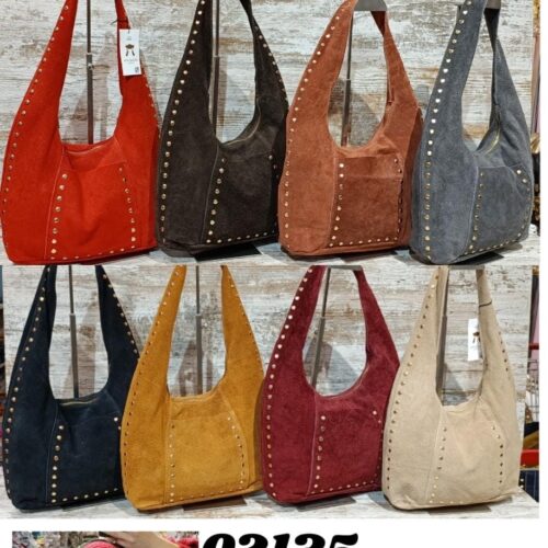 Bolso de Hombro Piel Serraje Con Tachuelas