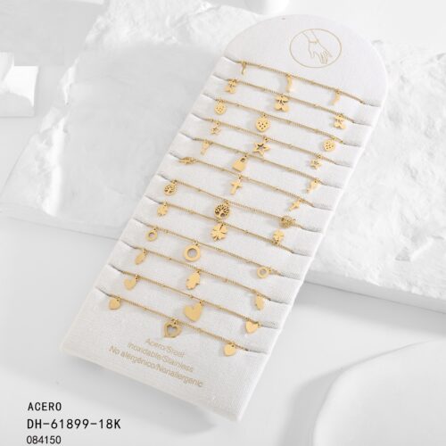 Pulsera Acero Abalorios Dorado