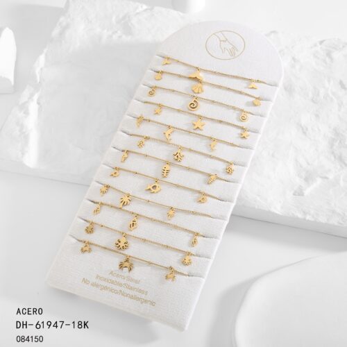 Pulsera Acero Abalorios Dorado