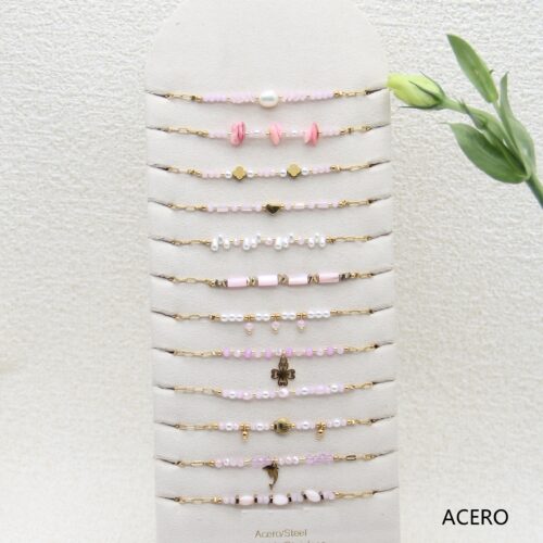 Pulsera Acero Bolitas Rosa