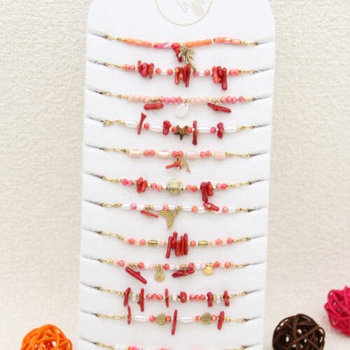 Pulsera Acero Bolitas Coral