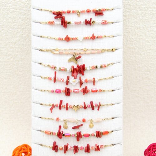 Pulsera Acero Bolitas Rojo