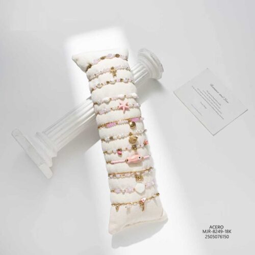 Pulsera Acero Bolitas Rosa