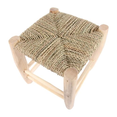 Taburete de Madera y Esparto Natural 20 x 20 cm
