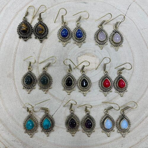 Pendientes Étnicos Dorados Piedra