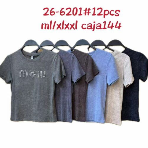 Camiseta Manga Corta Algodón Lavado Detalle Strass