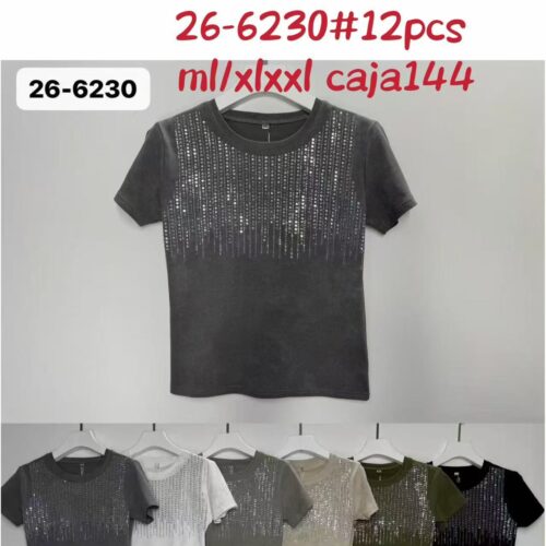 Camiseta Manga Corta Algodón Lavado Detalle Strass