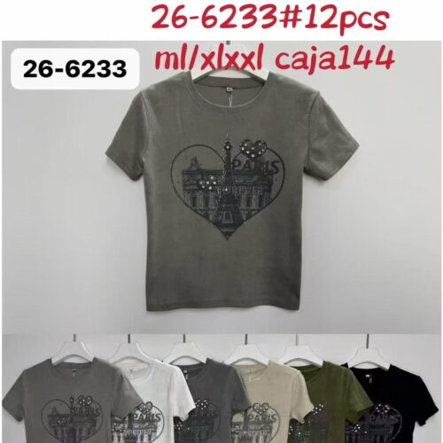 Camiseta Manga Corta Algodón Lavado Detalle Strass