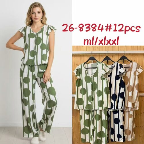 Conjunto Blusa y Pantalón  Estampado Botones Decorativos