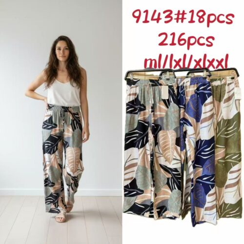 Pantalón Largo Fluido Estampado Hojas
