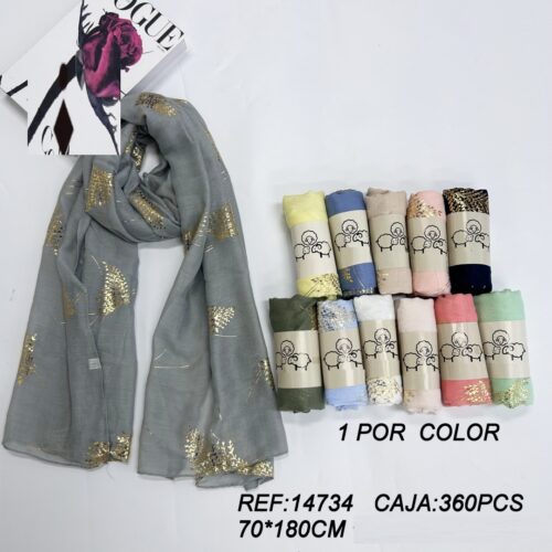 Fular Estampado Hoja Dorada 70 x 180cm