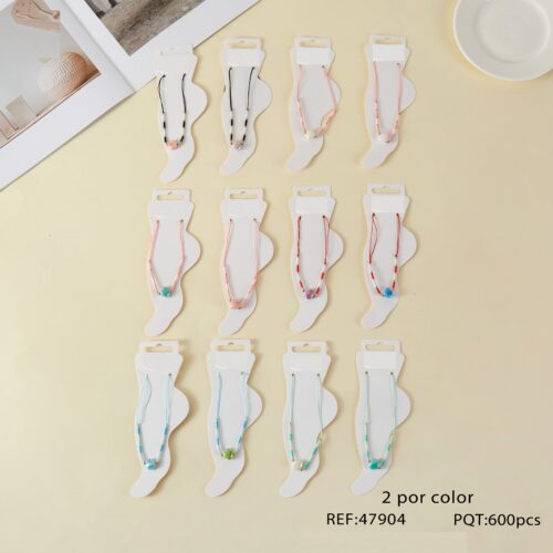 Tobillera Hilo con Bolitas y Colgante de Piedra