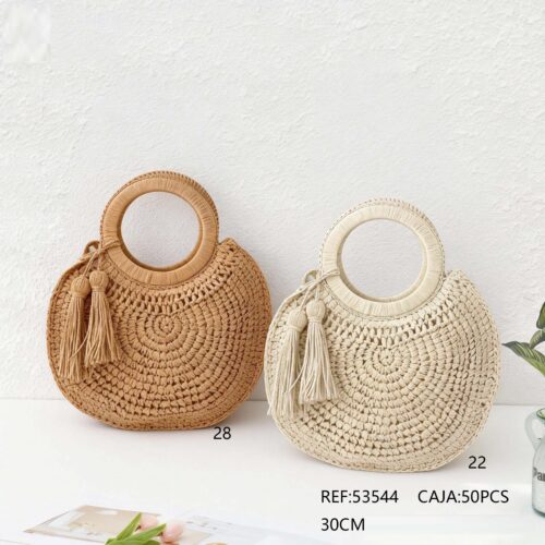 Bolso Paja Redondo con Fleco