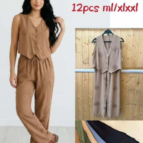 Conjunto Chaleco y Pantalón Largo Color Café Estilo Bohemio