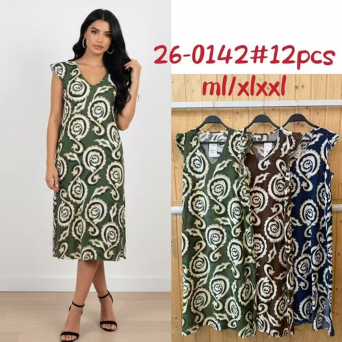 Vestido Midi  Estampado sin Manga Volante