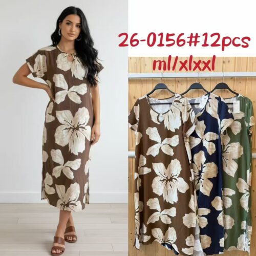Vestido Midi Estampado Manga Corta