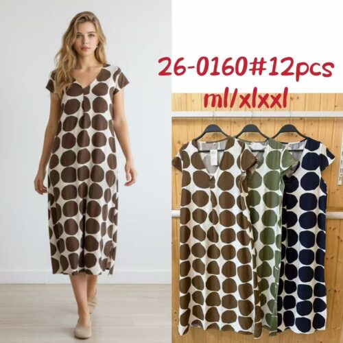 Vestido Midi Estampado Manga Corta