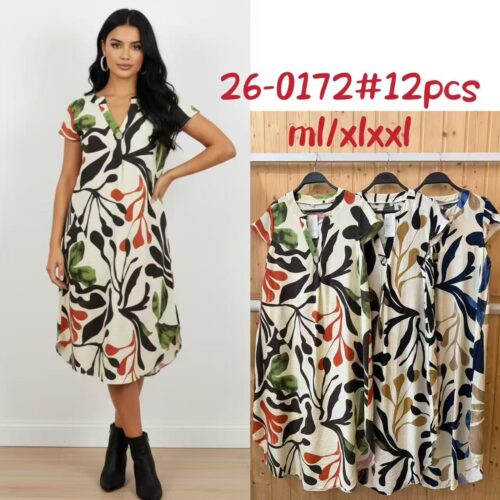 Vestido Midi Estampado Manga Corta
