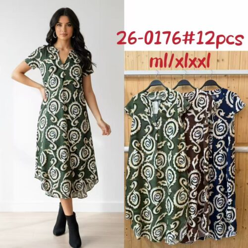 Vestido Midi Estampado Manga Corta