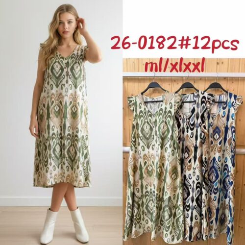 Vestido Midi Estampado sin Manga Volante