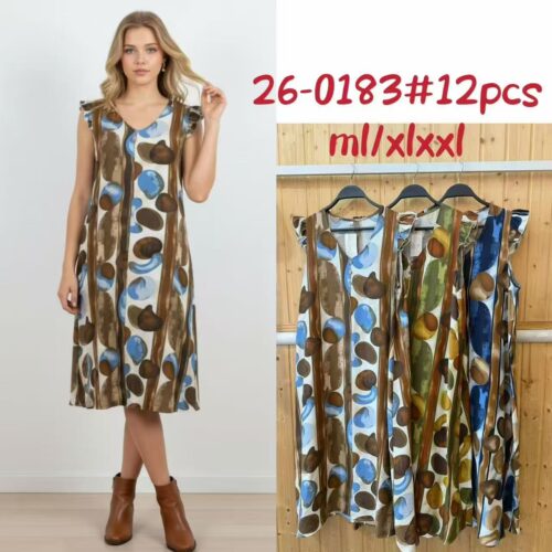 Vestido Midi Estampado sin Manga Volante