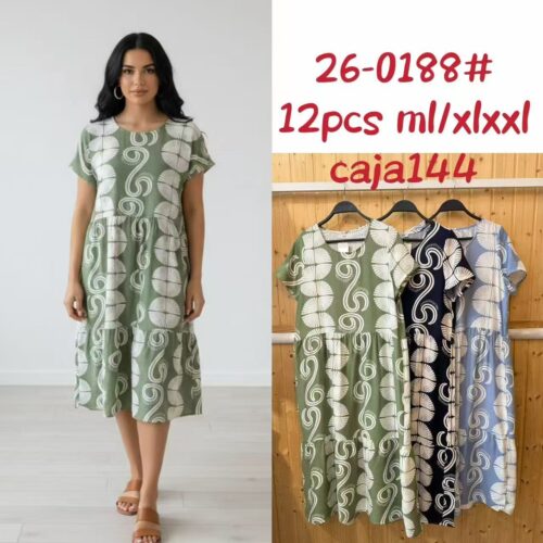Vestido Midi Estampado Manga Corta