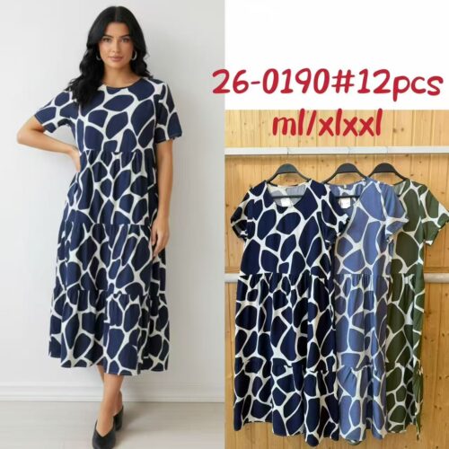 Vestido Midi Estampado Manga Corta