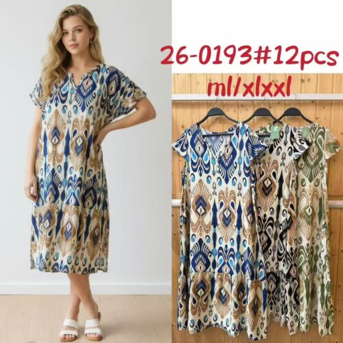Vestido Midi Estampado Manga Corta