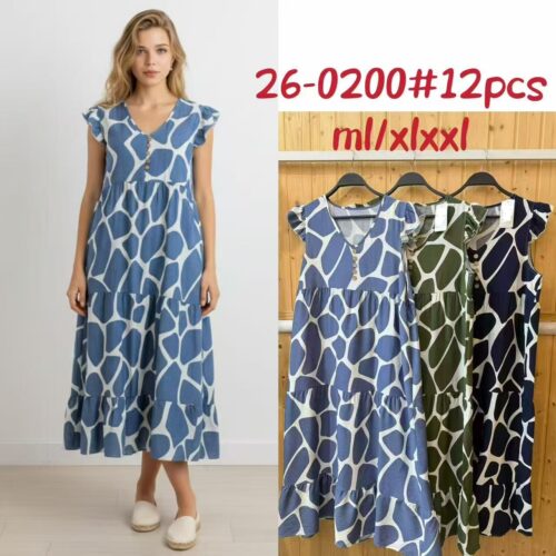 Vestido Midi Estampado sin Manga Volante