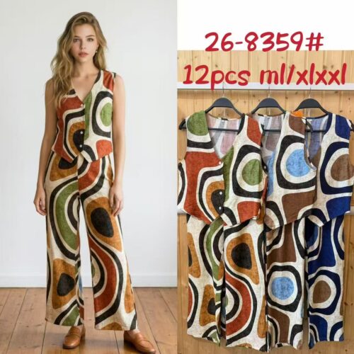 Conjunto Chaleco y Pantalón Largo Estampado Geométrico Multicolor